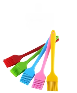Detailed view of 5-piece colorful silicone pastry brushes with heat-resistant bristles