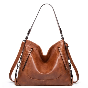 Vintage PU Leder Große Tragetasche Damen Retro Umhängetasche Mit Reißverschluss Dekor Verstellbarer Gurt Weiche Hobo Tasche