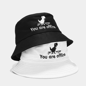 Chrome 404 Dinosaur You Are Offline embroidered cotton fisherman hats in black and white