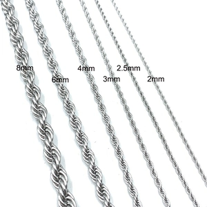 Silver stainless steel rope chains in various widths from 2mm to 8mm for men and women