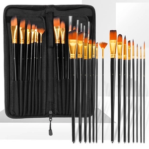 Detailed set of 12 professional paint brushes with various tips in a black zipper case