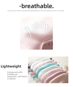 Detail showing breathable multi-color silk sleep masks with airflow demonstration