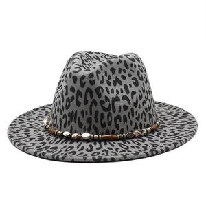 Leopard Print Fedora Hat Woolen Felt Wide Brim With Retro Beaded Band Western Jazz Style For Men And Women Outdoor