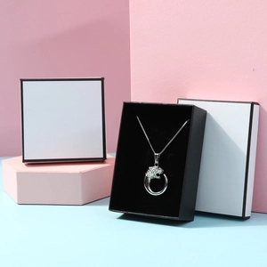 Silver leopard pendant necklace with zircon rhinestones and elegant black jewelry gift box