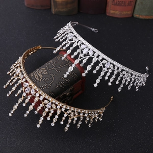 Elegant geometric silver and gold bridal crowns with sparkling white rhinestones