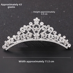 Detailed size view of silver rhinestone crown hair comb with 11.5cm width and 3.9cm height