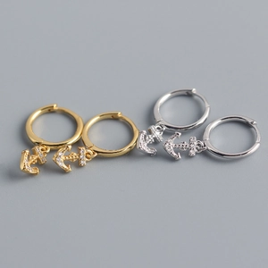 Anchor Huggie Hoop Earrings 925 Sterling Silver Zircon Nautical Style Light Luxury Jewelry Gift For Women