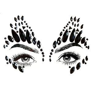 Black acrylic diamond face jewels with teardrop and oval shapes for eye decoration