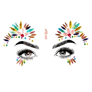 Detailed placement guide for multi-color acrylic facial rhinestone stickers on forehead
