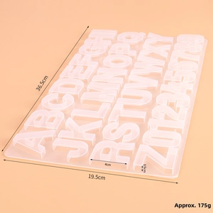 Macro view of silicone alphabet and number mold with 36.5x19.5x0.5cm dimensions