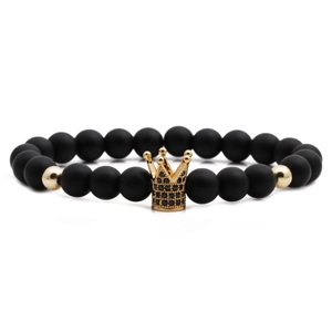 Crown Beaded Bracelet Matte Stone Micro Inlaid Zircon Copper Beads Elastic Handmade Punk Royal Jewelry For Unisex