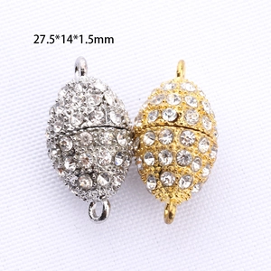 Chiusure magnetiche ovali con strass per gioielli fai da te in oro e argento, 27,5x14x1,5mm