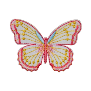 Detailed butterfly embroidery patch in pink, yellow and blue for DIY clothing decoration