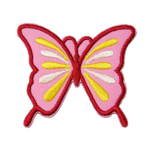 Detailed butterfly embroidery patches in vibrant pink and red for DIY clothing decoration