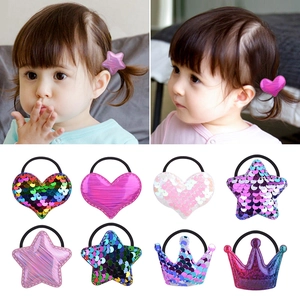 Kids Hair Ties Sequin Heart Star Crown Shimmering Elastic Hair Ropes For Girls Toddlers Glitter Hair Accessories