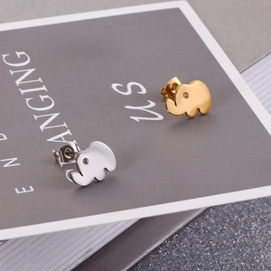 Cute titanium steel elephant stud earrings in gold and silver with small zircon stones
