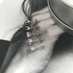 Set of 925 sterling silver geometric stud earrings with 5 colorful zircon stones