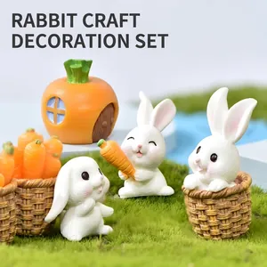 Miniatura Dibujos Animados Conejo Zanahoria Casa Resina Adornos Lindo Animal Hada Jardín Accesorios Escritorio Paisaje Decoración Figurita