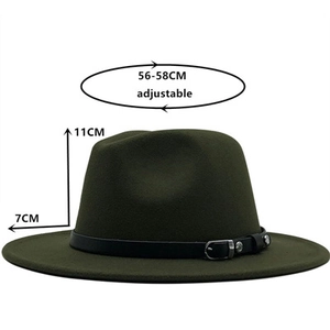 Dimensions du chapeau fedora en laine vert foncé avec bord de 7 cm ajustable