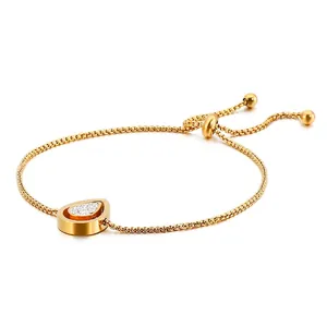 Minimalist Stainless Steel Teardrop Pendant Bracelet For Women Encrusted Cubic Zirconia Adjustable Slider Chain Jewelry