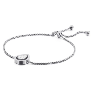 Adjustable stainless steel box chain bracelet featuring a sparkling teardrop charm inlay