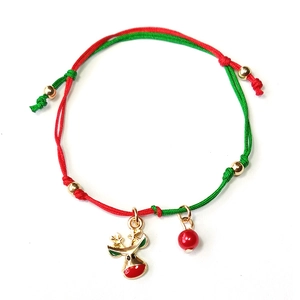 Christmas woven bracelet featuring reindeer pendant with red and green braided ropes