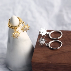 Luxury S925 sterling silver sunburst hoop earrings with sparkling cubic zirconia stones