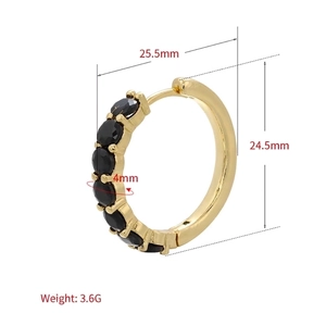 Gold plated hoop earrings with micro paved black cubic zirconia stones 25.5mm diameter
