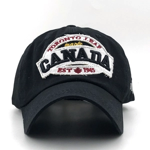 Cotton black baseball cap featuring Canada Toronto Leaf embroidery and maple leaf patch