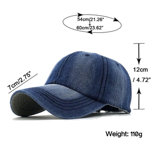 Berretto da baseball in denim blu navy lavato con dimensioni e struttura a 6 pannelli