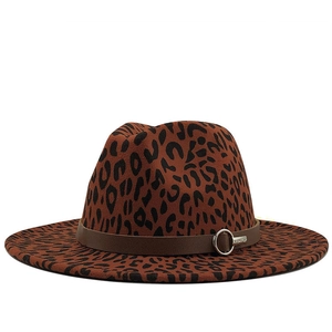 Vintage Cashmere Fedora Hat For Women Men Leopard Print Wide Brim Jazz Cap Adjustable Retro Winter Autumn Solid Color Party Accessories