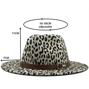 Classic leopard print fedora hat with brown leather band and 7cm brim, 56-58cm adjustable size
