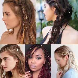 140pcs hair jewelry set with star, feather, and spiral rings for braids and dreadlocks