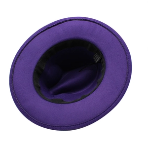 Detail view of the felt jazz hat inner label showing 65% cotton and 35% polyester blend
