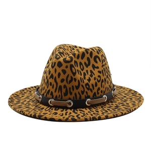 Classic leopard print fedora hat with a black studded leather band for men and women