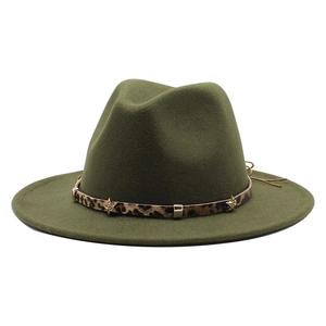 Fedora Hat Wide Brim Cotton Polyester Felt Leopard Print Band Golden Star Studs Jazz Western Style Accessory For Women