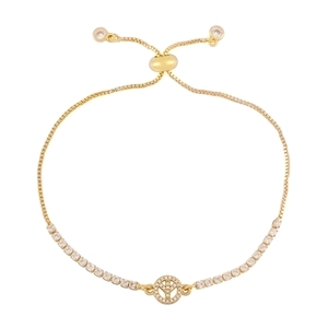 Bracelet bolo plaqué or avec breloque lettre Y pavée de cristaux et oxydes de zirconium