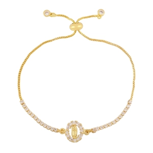 18K gold plated chain bracelet with Saint Mary medallion and sparkling zircons