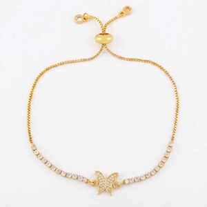 18K gold plated butterfly bracelet with zircon inlay and adjustable sliding buckle