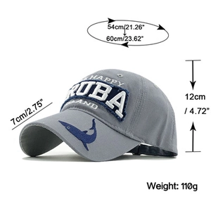 Spécifications de taille pour casquette de baseball grise avec broderie requin et Aruba