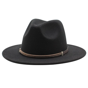Classic black wool fedora hat with brown leather band and beaded trim for autumn fashion