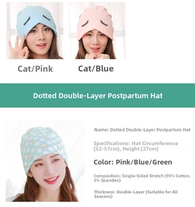 Detailed material composition and size chart for cotton postpartum maternity beanie caps