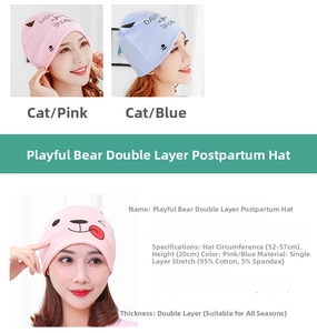 Size details of double-layer cotton maternity hats with cute cat patterns and 52-57cm brim