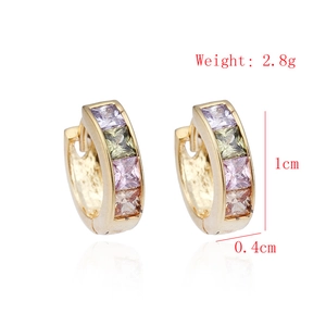 Detail view of 18K gold plated earrings with colorful zircons and size dimensions