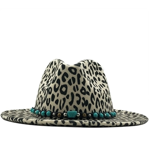 Chapeau Fedora Imprimé Léopard À Bord Large En Feutre De Laine Avec Bande Perlée Turquoise Style Bohème Pour Homme Femme
