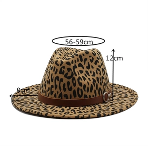 Elegant leopard print wool fedora hat with brown leather band and silver buckle detail