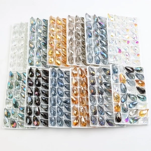 Teardrop crystal beads in various colors like AB finish and champagne for DIY jewelry