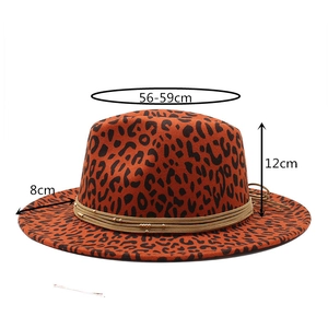 Leopard print wide brim wool felt jazz hat with beaded trim and detailed measurements
