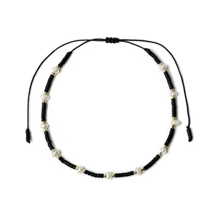 Handmade Miyuki seed bead bracelet with freshwater pearls and golden spacers