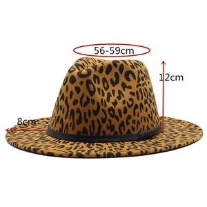 Classic leopard print wool fedora hat with black band, size 56-59cm head circumference